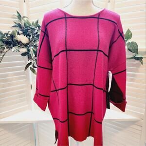 TAHARI PLUS SIZE NEW RED/BLACK PLAID CREW NECK SWEATER SIZE 2X